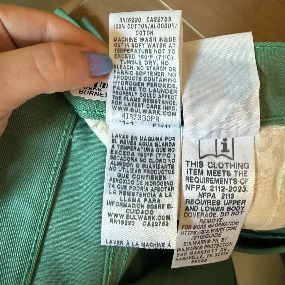 Bulwark RG03230 FR CAT 2 Pants 34x32 Green ATPV 12 NFPA 2112 NWOT Welder Molton
